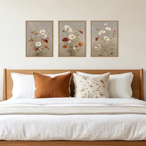 BINCUE Vintage Flower Wall Art Canvas Rustic Wildflower Artwork Neutral - Image 5
