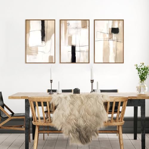 FWIEXA Modern Abstract Canvas Wall Art Set of 3, Framed Neutral Wall Decor - Image 5
