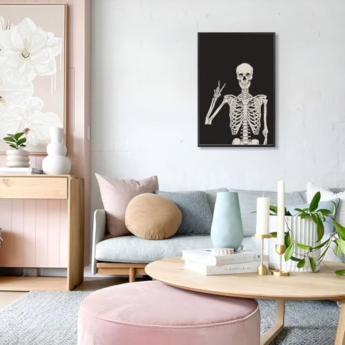 Funny Black Skeleton Canvas Wall Art Spooky Decor Halloween Poster High Hand - Image 5