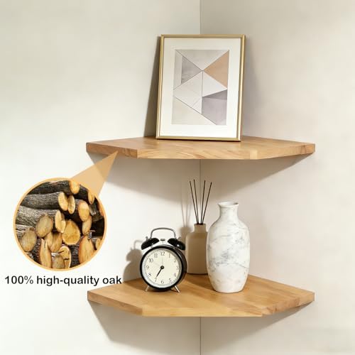 JiudunsKylight Oak 3-Tier Corner Floating Shelf Set - Image 4