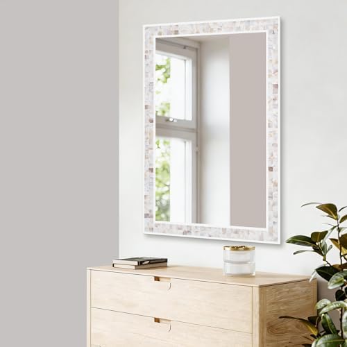 30 x 36 Inch Bathroom Rectangle Wall Mirror, Natural Shell Mosaic Frame - Image 6