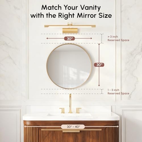 USHOWER 30 Inch Gold Round Bathroom Mirror - Image 6