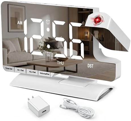 Projection Clock, Alarm Clocks for Bedrooms, 7.3"Mirror Bedside Clock by Unknown