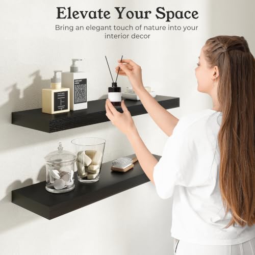 48" Black Floating Shelves Wood Wall Shelf - Image 3