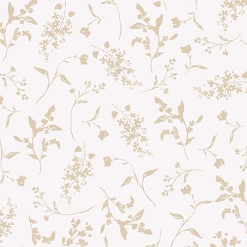 Ismoon Floral Wallpaper Peel and Stick Beige Neutral Contact Paper Wildflowers by Ismoon