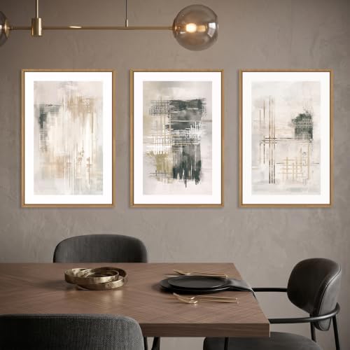 Large Neutral Abstract Beige Framed Canvas Wall Art Set -24"x36"x3 - Image 2