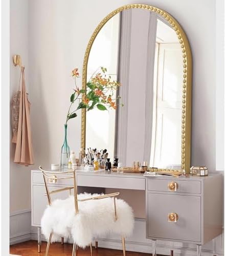 Large Gold Arch Mirror for Bathroom, Metal Beaded Frame 36"x24" Arched Wall - Image 5