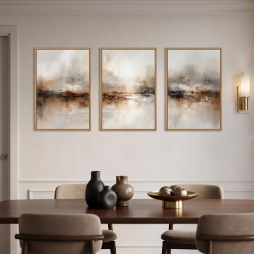 Large Abstract Brown Pastel Framed Canvas Wall Art, Neutral Black Gray Wall - Image 2