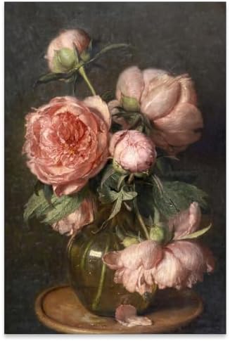 Heltrappe Moody Pink Peony Wall Art Spring Dark Academia Antique Floral Poster by Heltrappe