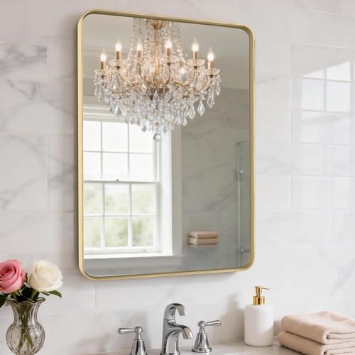 24"X28" Gold Bathroom Mirrors for Over Sink, Aluminum Frame by YYXW