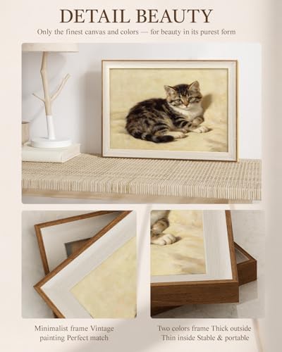 VIYYIEA Cat Framed Canvas Wall Art Tabby Kitten Oil Painting - Image 3