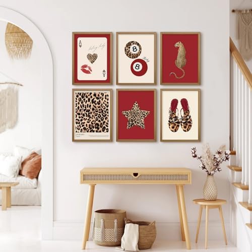 Cheetah Wall Art Red Leopard Canvas Wall Decor Y2k Trendy Coquette Poster - Image 6