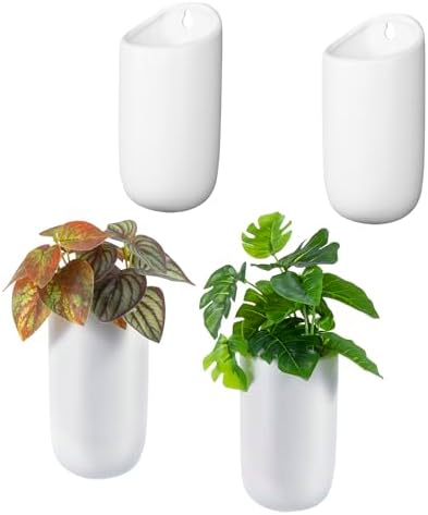 MyGift Set of 4 Matte White Ceramic Wall Planters, 6 Inch Hanging Pots by MyGiftHome