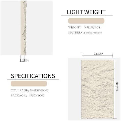 4-Pack 3D Faux Stone Wall Panels Rock Wall Panel Marble White - Image 2