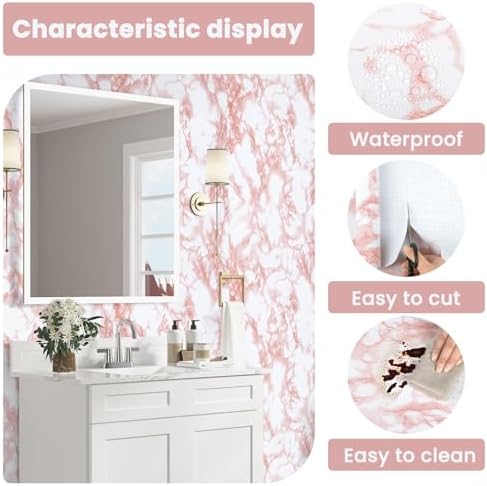 Marble Contact Paper Pink Extra Wide Peel and Stick - Image 3