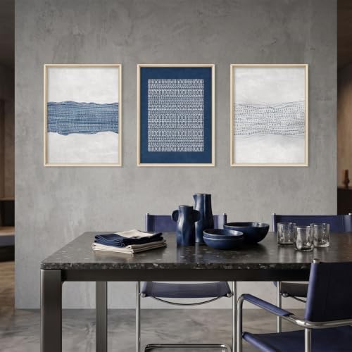 Aryroi Navy Blue and White Abstract Framed Canvas Wall Art Set- 12"x16"x3 - Image 4