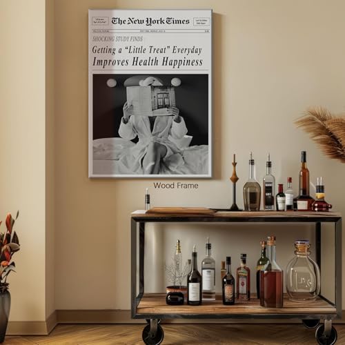 Funky Black and White Newspaper Wall Art 24x36 in Wooden Framed Humor Quotes - Image 5