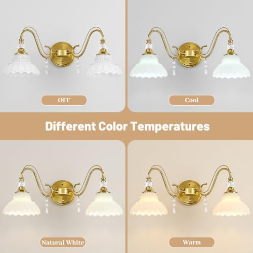 Vintage Bathroom Vanity Light, 2-Light Brushed Gold Finish Wall Sconce - Image 5