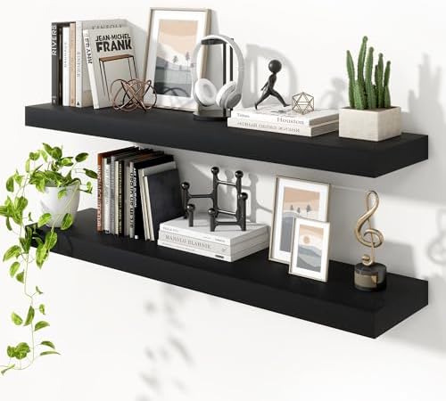 Heimlove Floating Shelves 47.2" W x 10.3" D Black Set of 2 by Heimlove