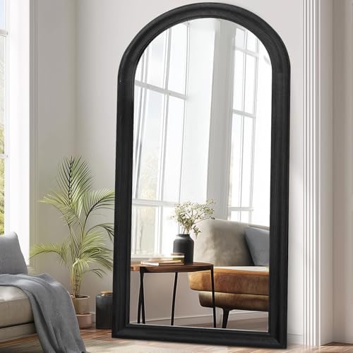 71x32 Solid Wood Arched Full Length Mirror, Elegant Black Finish by ABSWHLM