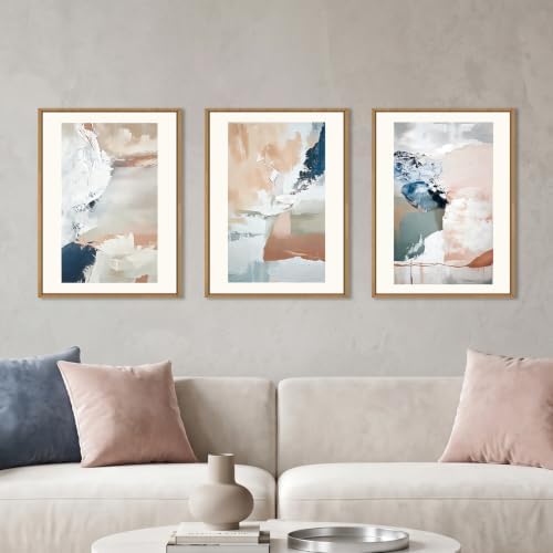 Abstract Brush Strokes Framed Canvas Wall Art, Neutral Navy Blue Wall Decor by Unknown