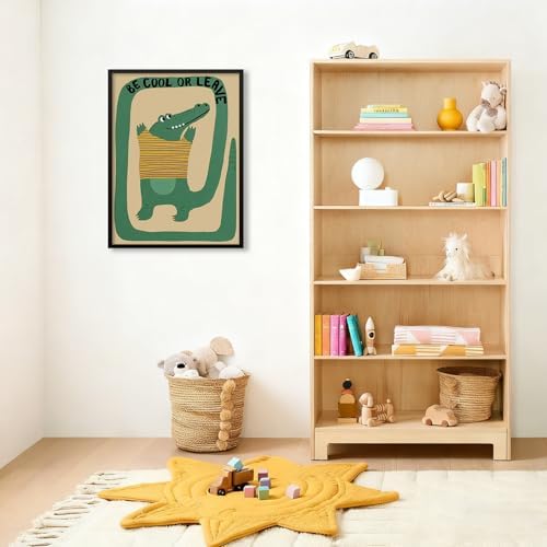 Funny Green Crocodile Wall Art Cute Jungle Animal Quotes Be Cool or Leave - Image 5