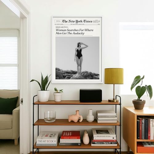 Trendy NewsPaper Wall Art 24x36in White Framed Woman Searches - Image 4
