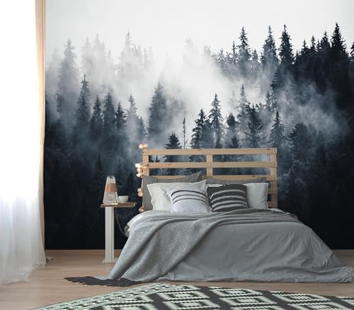 XMPMBM-Misty Forest Fabric Wallpaper Pine Forest Living Room Bedroom Bathroom by Moredurableandtear-resistantthantraditionalwallpaperwithexcellentadhesion