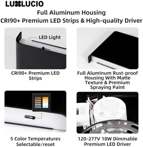 15.4" Black Rectangular Indoor Up Down LED Vanity Light, 2 Pack - Image 4