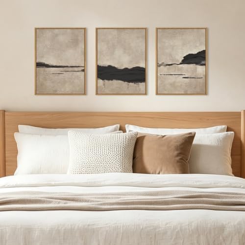 Black and Tan Abstract Neutral Framed Canvas Wall Art Set, Dark Brown Black - Image 5
