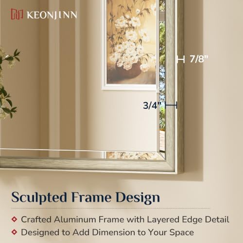 Keonjinn 40" x 30" Brushed Nickel Bathroom Vanity Mirror, HD Tempered Glass - Image 3