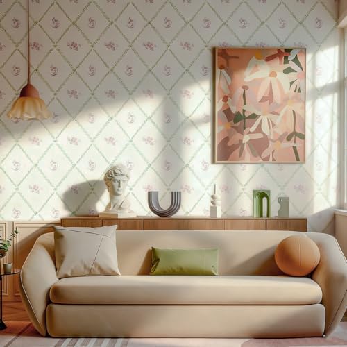 Hopepak Modern Peel and Stick Wallpaper Stripe Floral Wallpaper 17.3" x 78.7" - Image 2