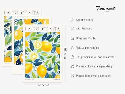 Tanmart Lemon Wall Art Decor Kitchen Canvas Wall Art Pictures Fruit Wall Art - Image 2