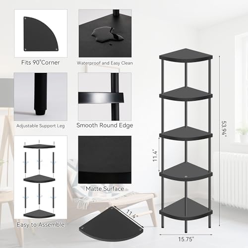 Qupui 5 Tier Plastic Corner Shelf Stand, 54” Tall 90° Right Angle Corner - Image 2
