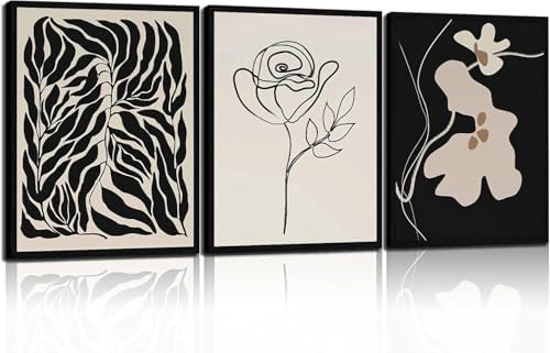 Abstract Botanical Framed Wall Art, 3 Piece Boho Line Art Set by Unknown