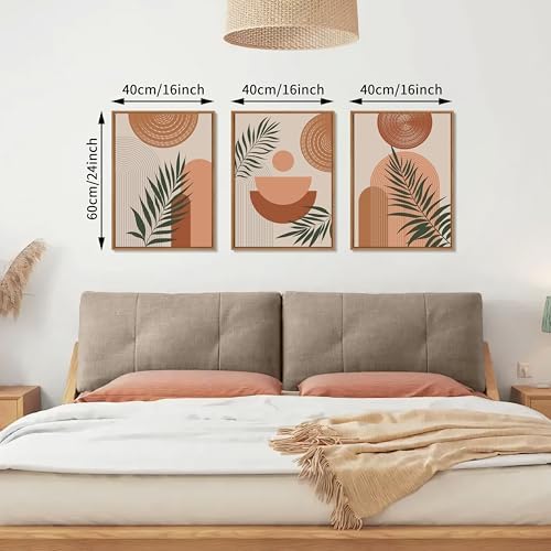 3 Pcs Terracotta Botanical Framed Canvas Wall Art Prints Abstract 16"x24" - Image 4