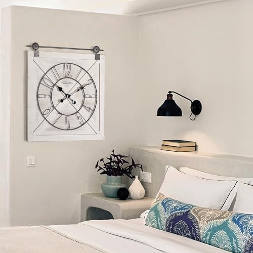 Oakrain Rustic Large Wall Clock, Classic Vintage Hanging Clock, Silent - Image 4