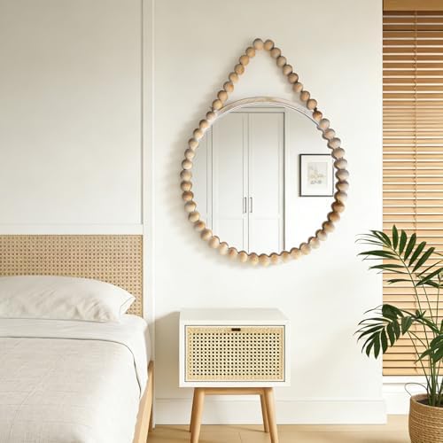 POZINO Wood Round Mirror, Boho Circle Mirror - Image 3