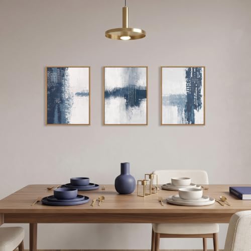 Abstract Navy Blue Grey Framed Canvas Wall Art Set, Modern Minimalist Wall Decor - Image 3