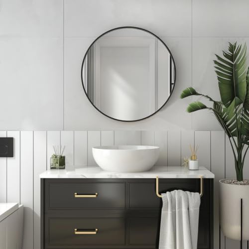 Sunniry Circle Mirror 20 inch, Matte Black Metal Frame - Image 4