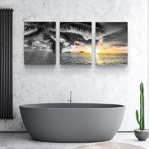 Yxbhhym Sunset Beach Canvas Wall Art Bathroom Black and White Coastal Wall - Image 6