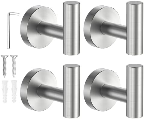 SetSail Towel Hooks for Bathrooms Screw-in 4 Packs Brushed Nickel Bathroom by SetSail