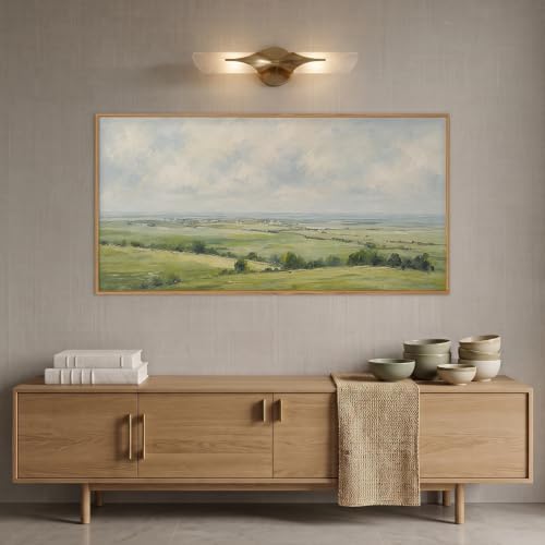 HOURIA Vintage Green Countryside Field Framed Canvas Wall Art Set, Rolling - Image 3
