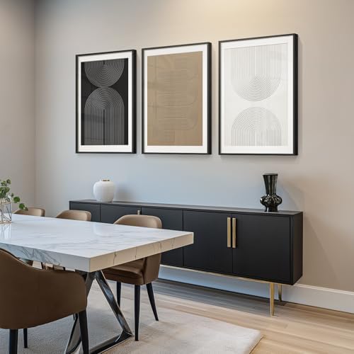 Large Framed Boho Neutral Modern Abstract Wall Art, 3 Piece Canvas Prints - Image 2