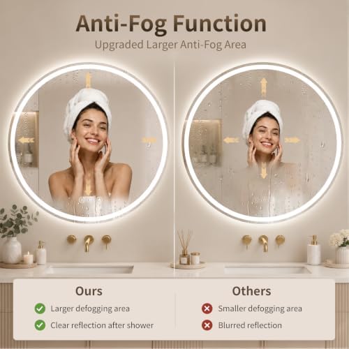 BEAUTYPEAK 40 Inch Round LED Bathroom Mirror - Image 2
