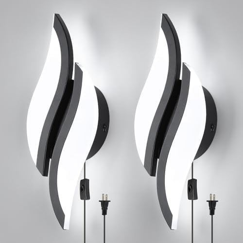 CANEOE Plug in Wall Sconces Set of Two 6000K Black Modern LED Wall Light by CANEOE