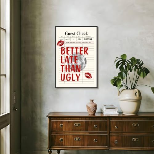 Funky Red Girly Wall Art Better Late Than Ugly Posters Retro Guest Check Art - Image 7