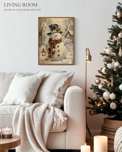 VIYYIEA Framed Winter Christmas Canvas Wall Art, Frosty Winter Snowman - Image 5
