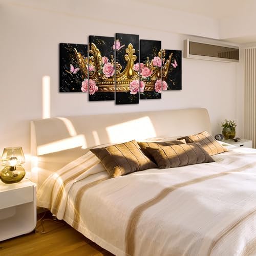 sechars 5 Panel Crown Wall Art Gold Crown - Image 5