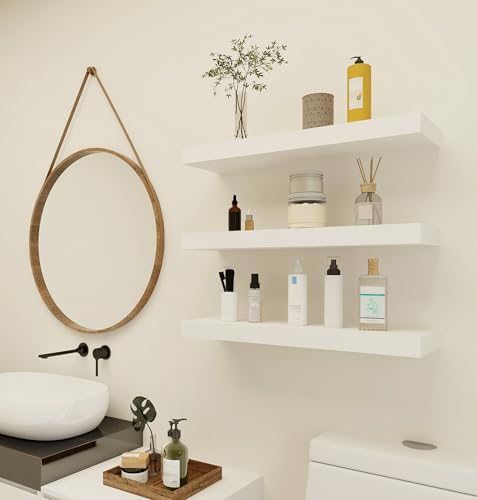Vervida® White Rustic Floating Wall Shelves 24in Set of 3 Hidden - Image 5